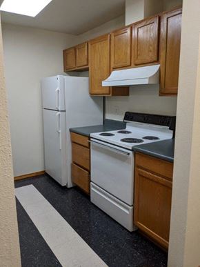 Seattle apartment for rent - a kitchen with a stove and a refrigerator