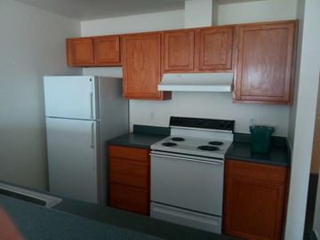Seattle apartment for rent - a kitchen with a stove and a refrigerator