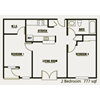 Floor plan for 2 beds, 1 bath, 705 sqft