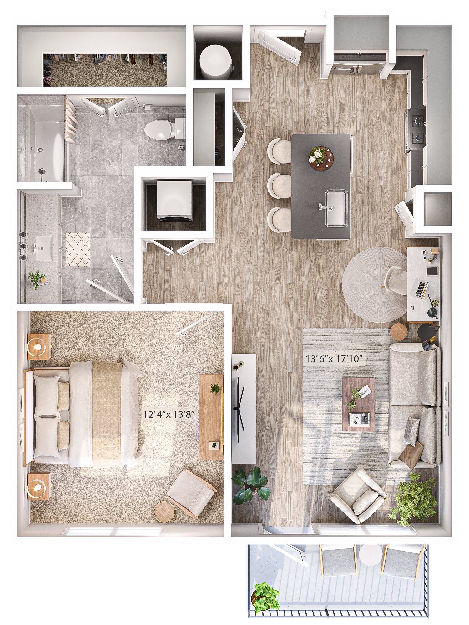 Floor plan for 1 bed, 1 bath, 783 sqft
