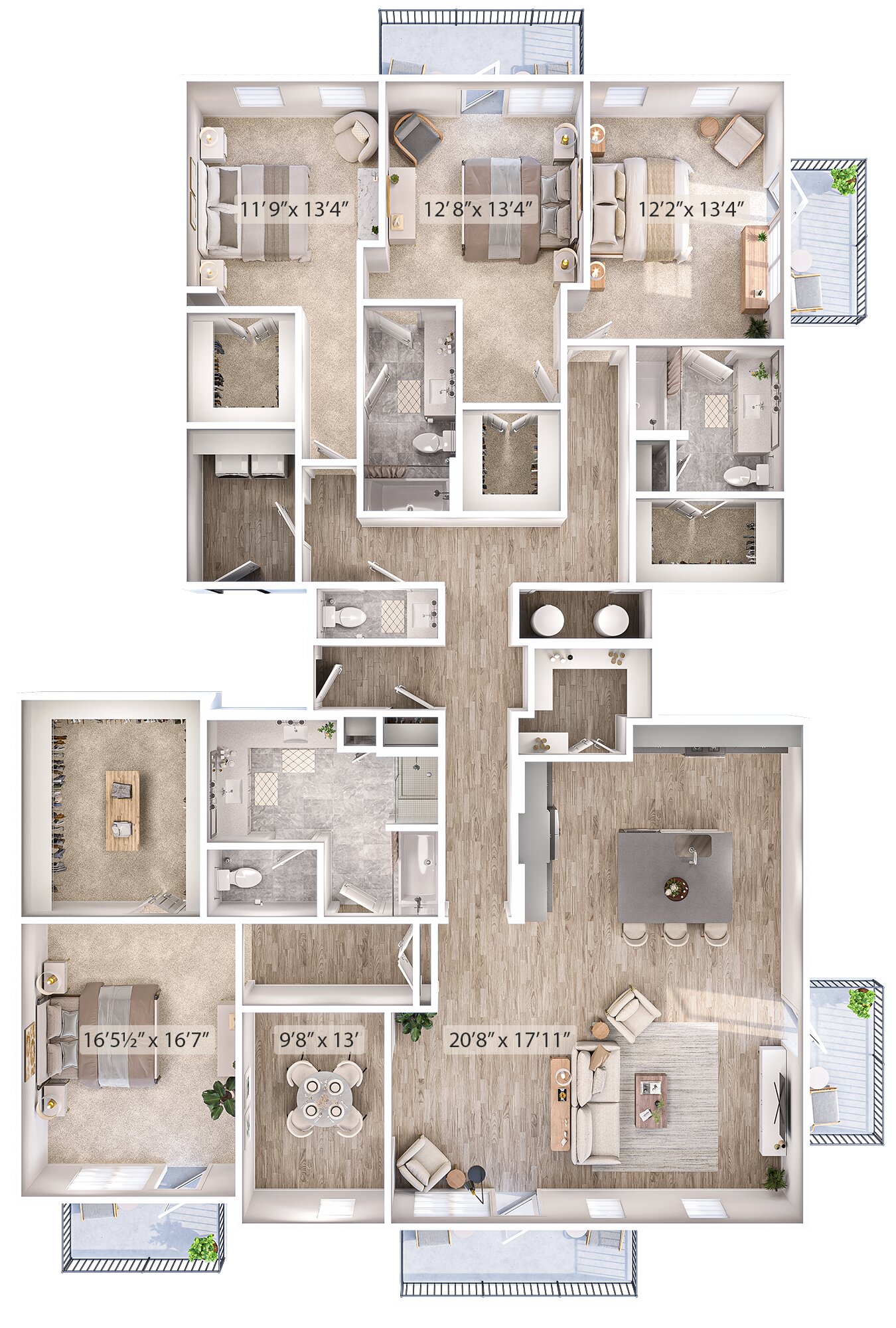 Floor plan for 4 beds, 3.5 baths, 2651 sqft