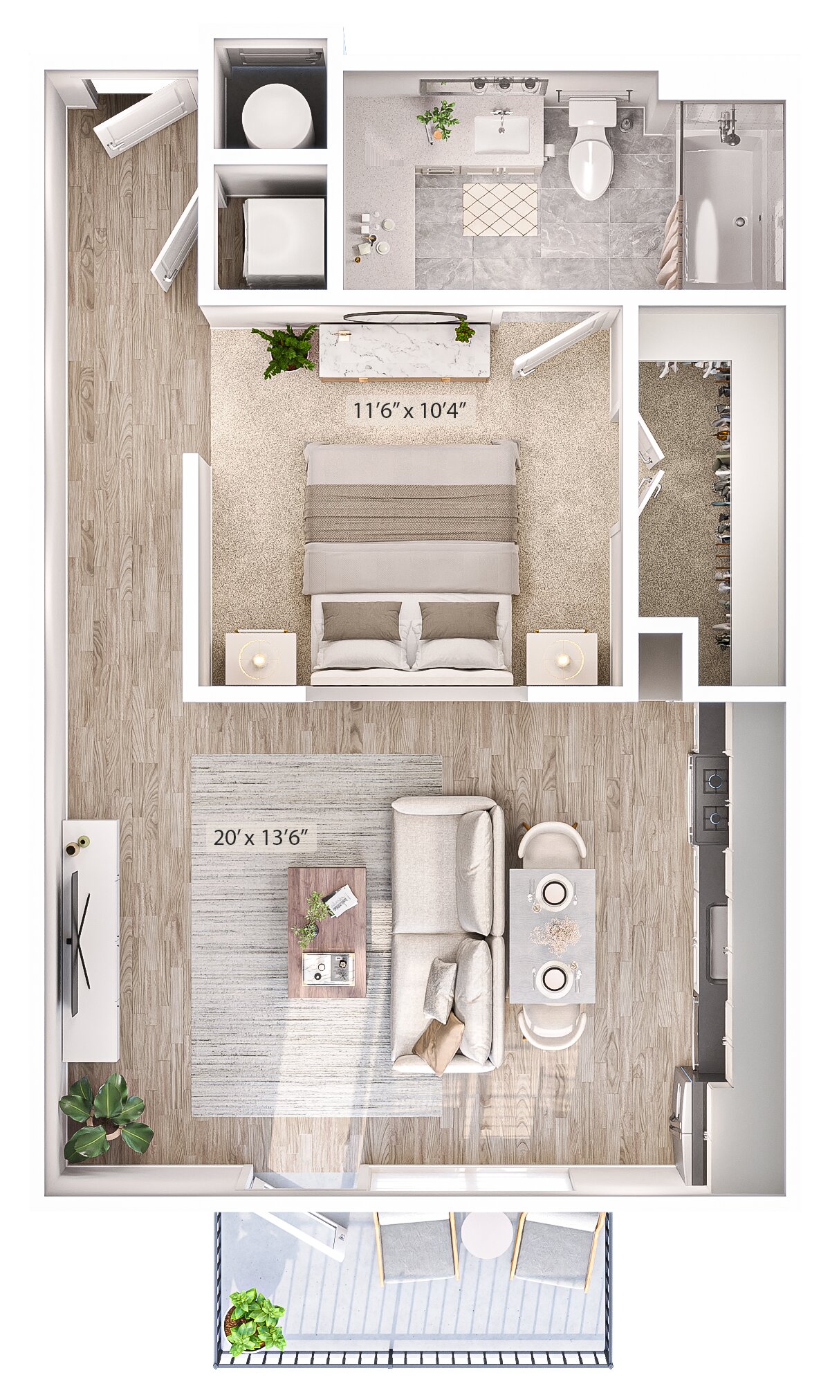 Floor plan for studio, 1 bath, 603 sqft
