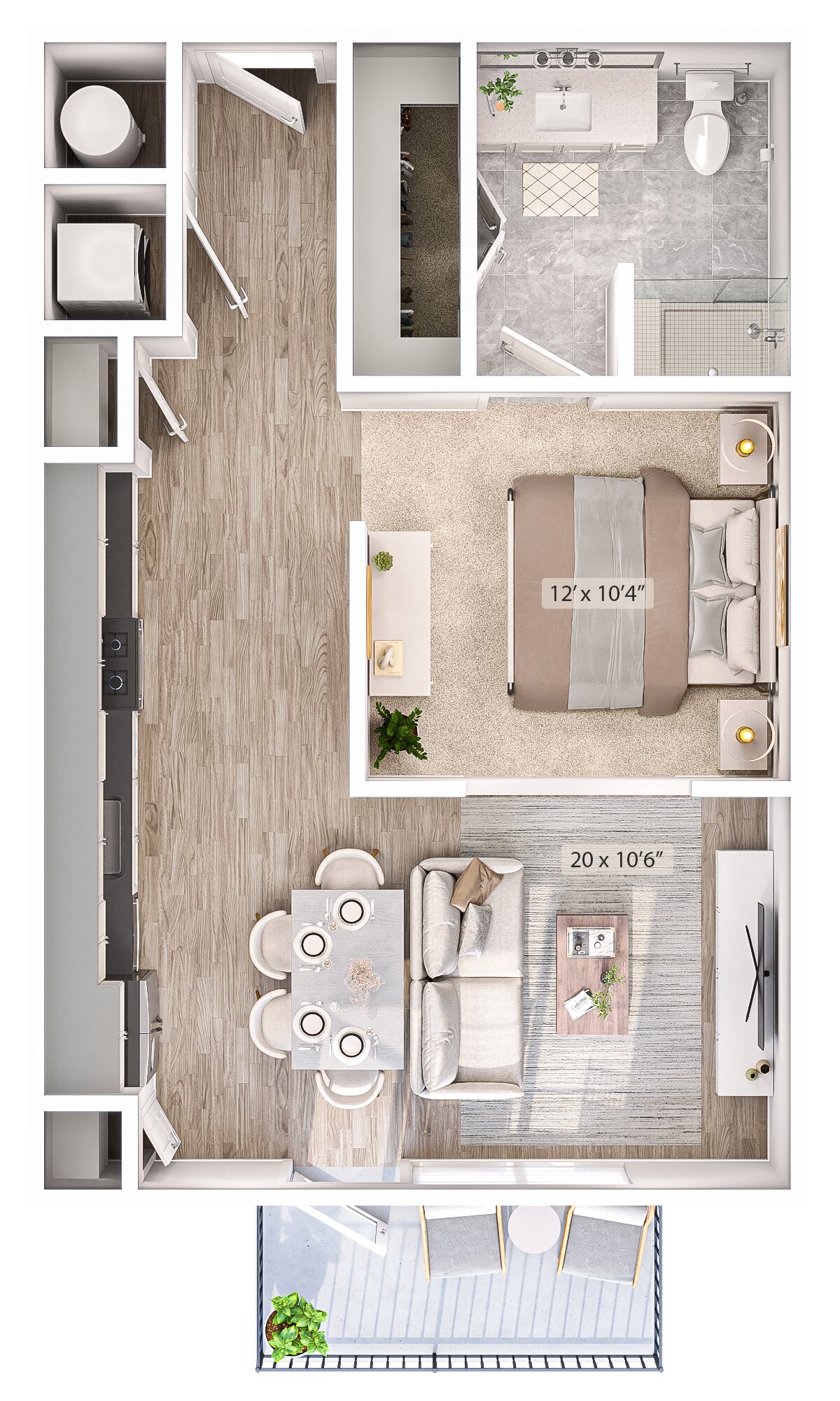 Floor plan for studio, 1 bath, 600 sqft