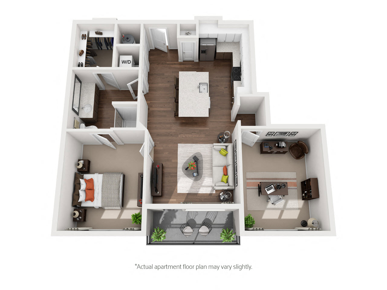 Floor plan for 1 bed, 1 bath, 970 sqft