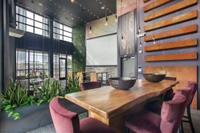 Atlanta apartment for rent - a dining room with a wooden table and chairs