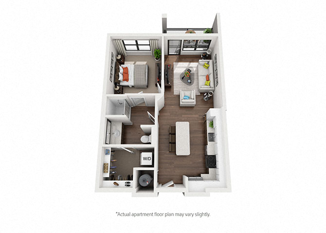 Floor plan for 1 bed, 1 bath, 696 sqft