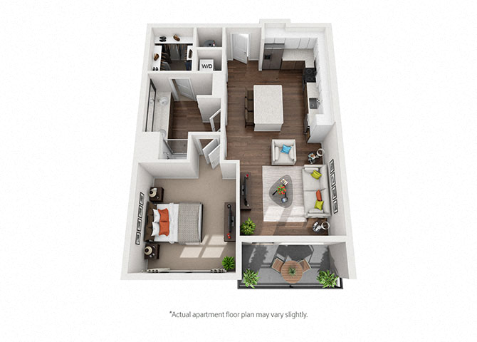 Floor plan for 1 bed, 1 bath, 781 sqft