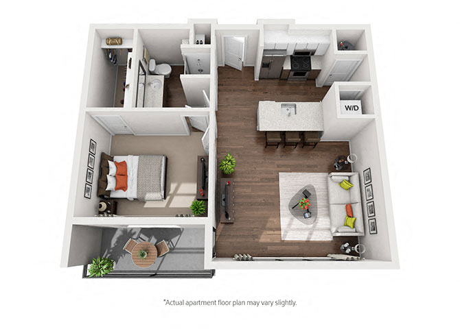 Floor plan for 1 bed, 1 bath, 790 sqft