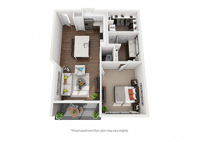 Floor plan for 1 bed, 1 bath, 770 sqft