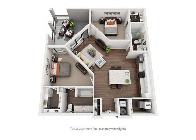 Floor plan for 2 beds, 2 baths, 1184 sqft