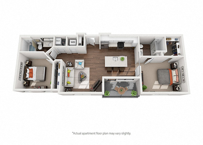 Floor plan for 2 beds, 2 baths, 1060 sqft