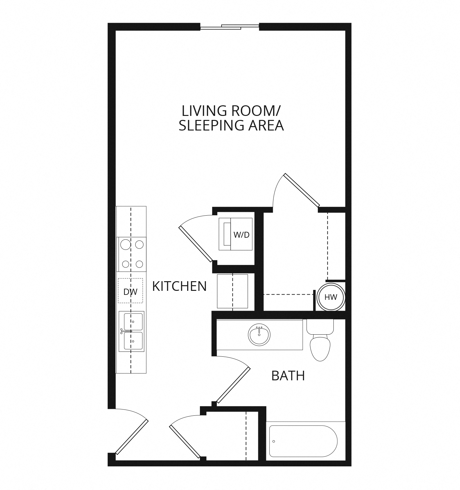 Floor plan for studio, 1 bath, 464 sqft