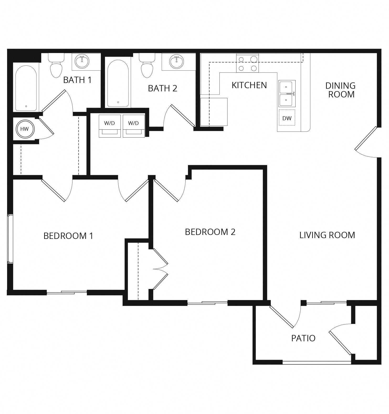 Floor plan for 2 beds, 2 baths, 976 sqft