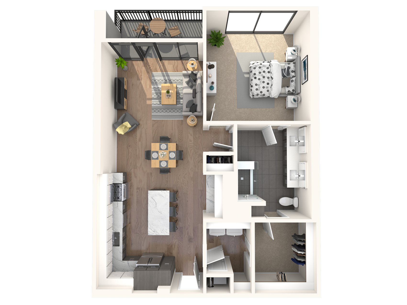 Floor plan for 1 bed, 1 bath, 1008 sqft