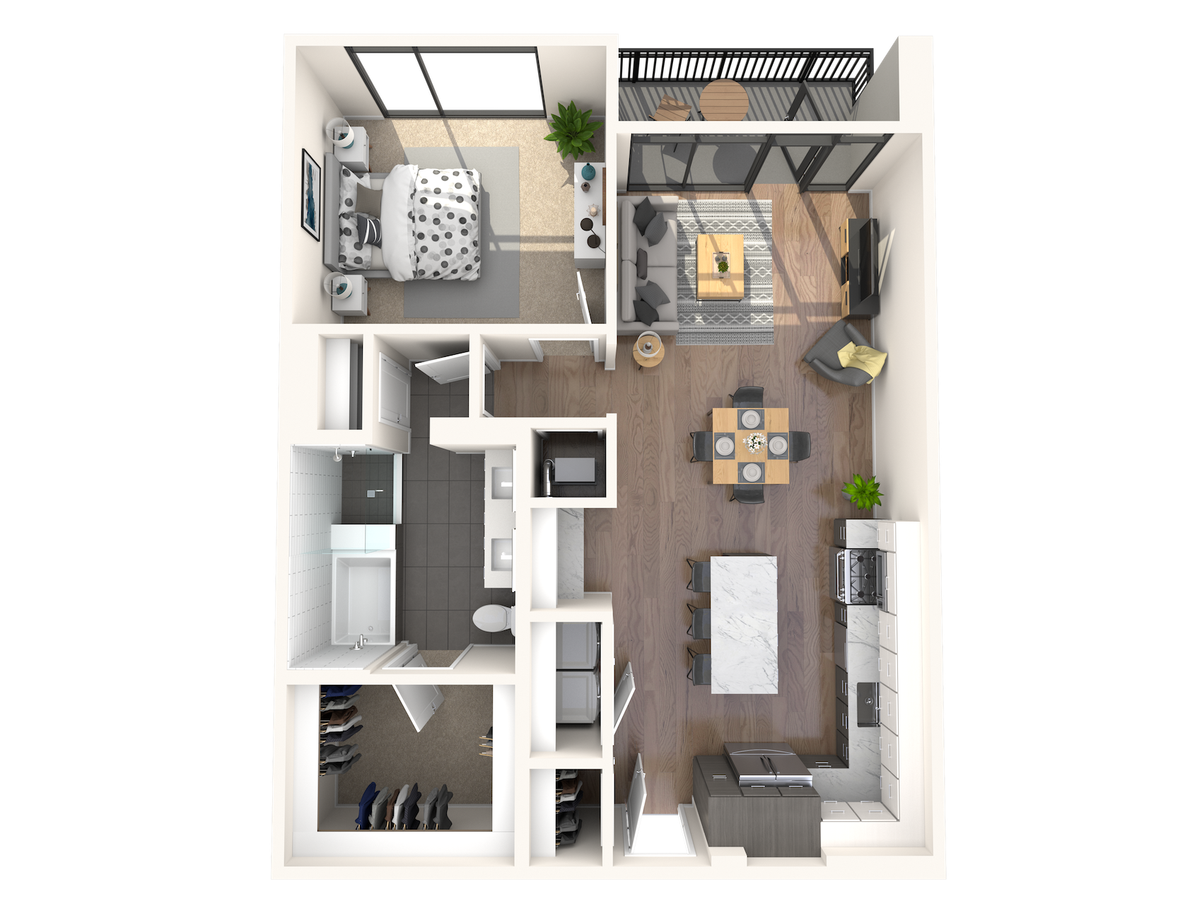 Floor plan for 1 bed, 1 bath, 1013 sqft