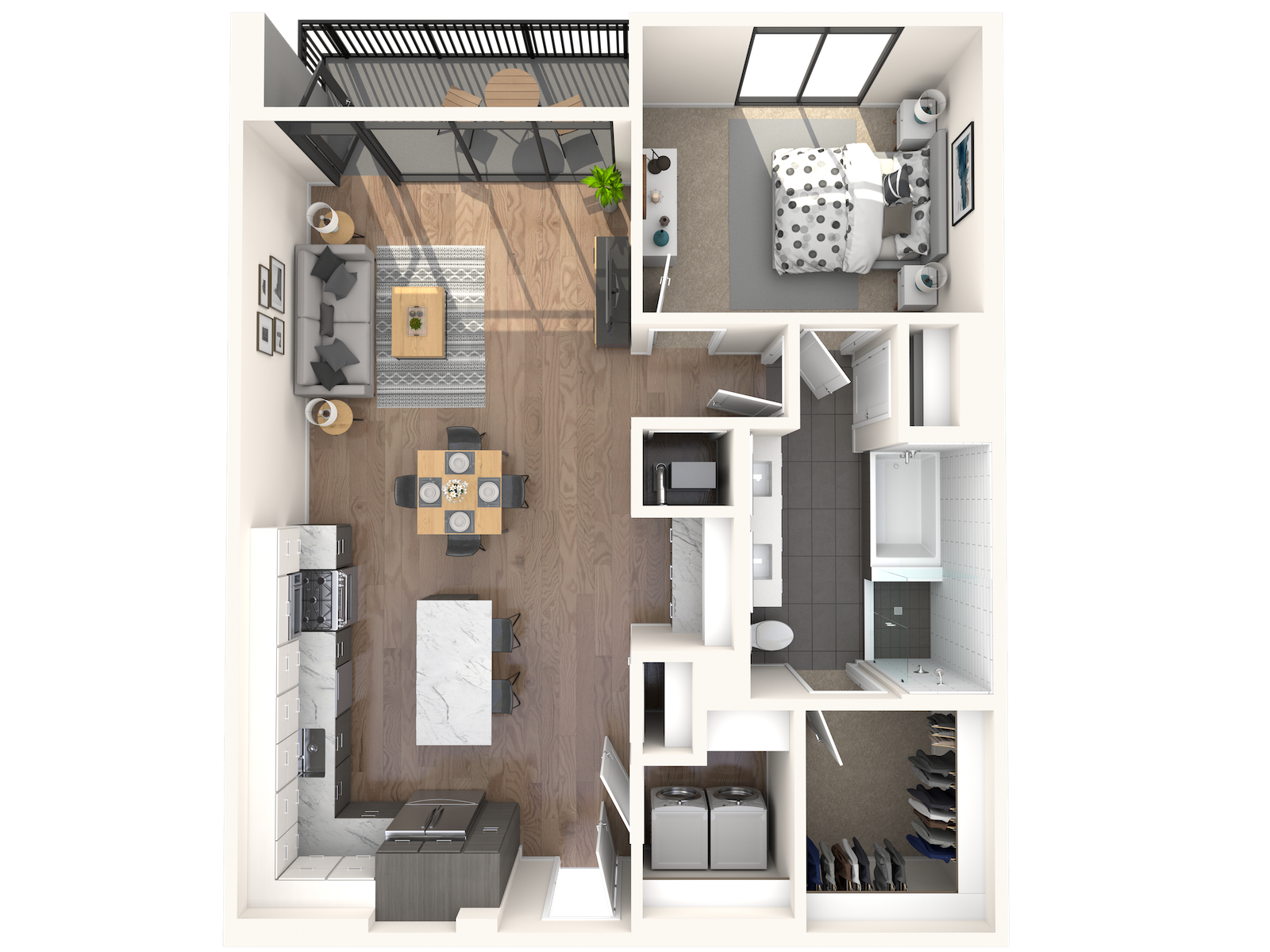 Floor plan for 1 bed, 1 bath, 1044 sqft