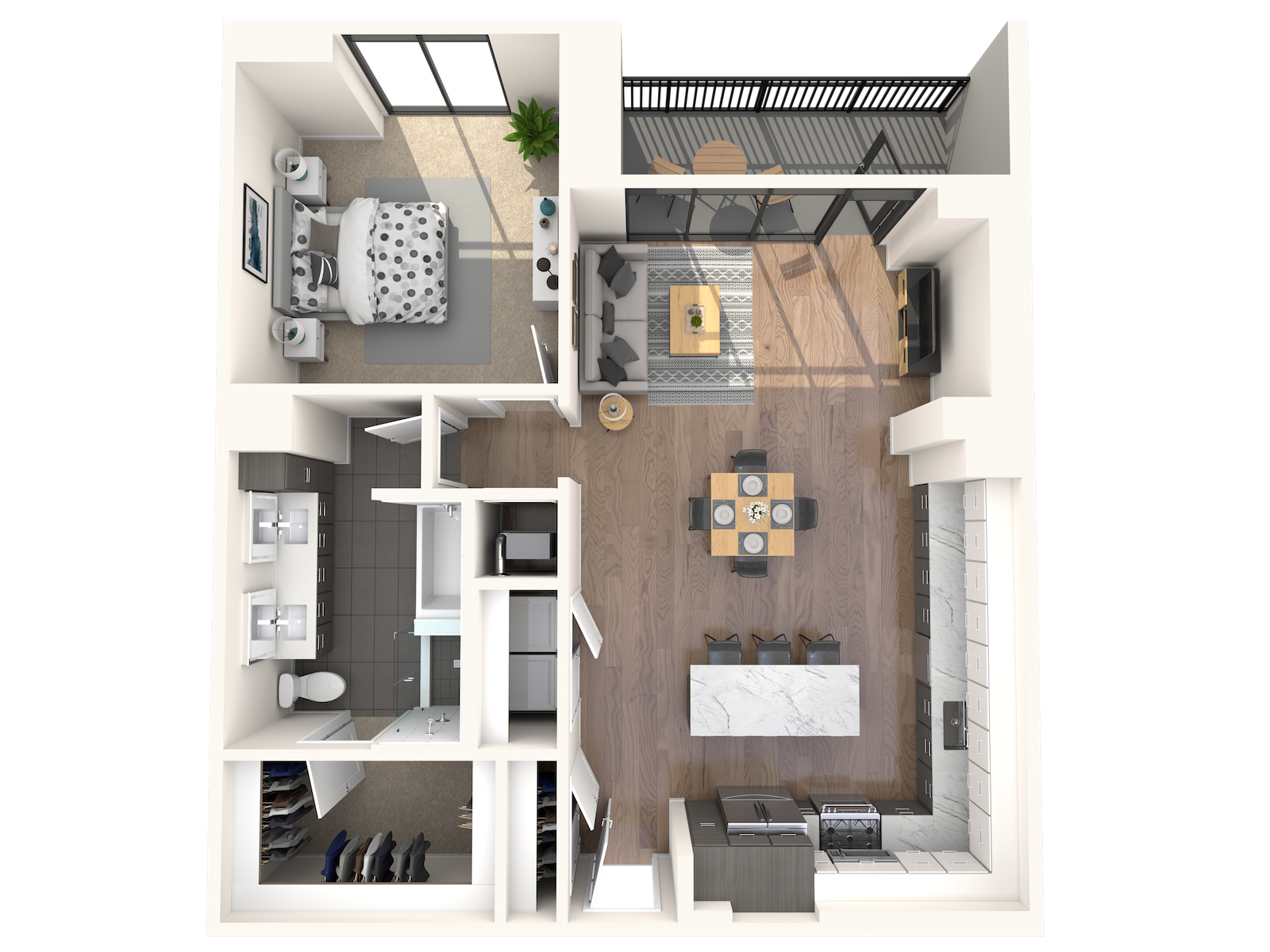 Floor plan for 1 bed, 1 bath, 1104 sqft