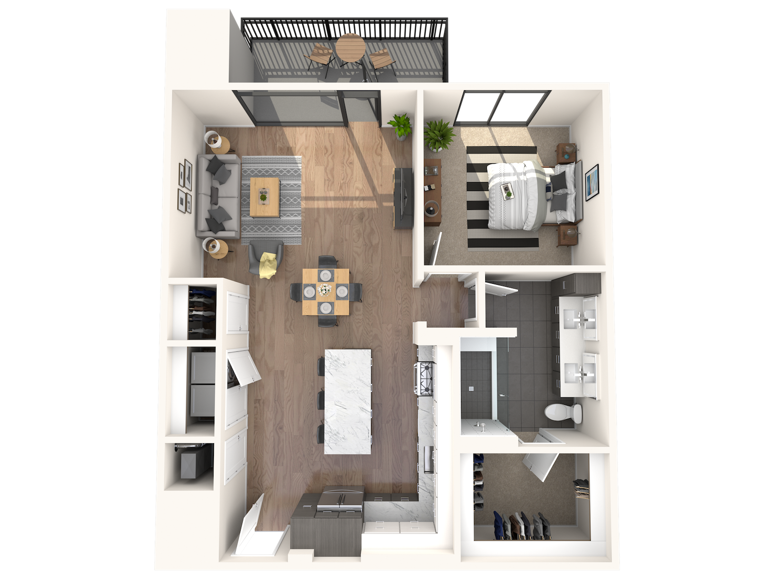 Floor plan for 1 bed, 1 bath, 1036 sqft