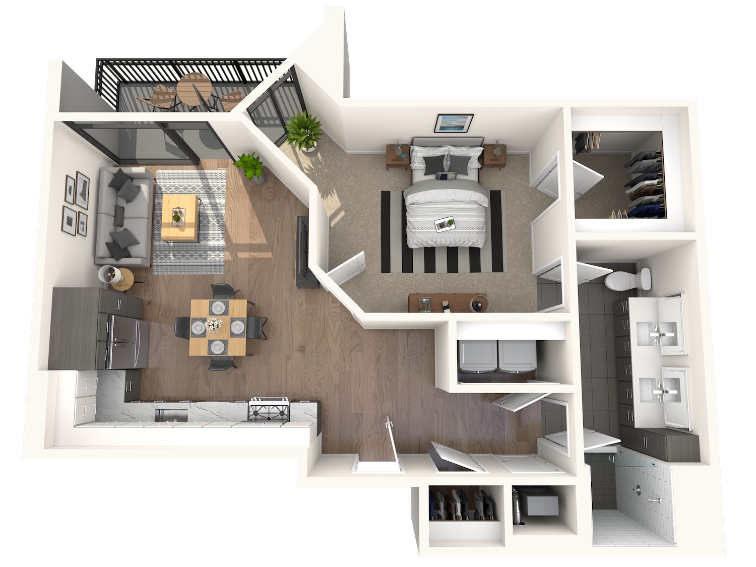 Floor plan for 1 bed, 1 bath, 851 sqft