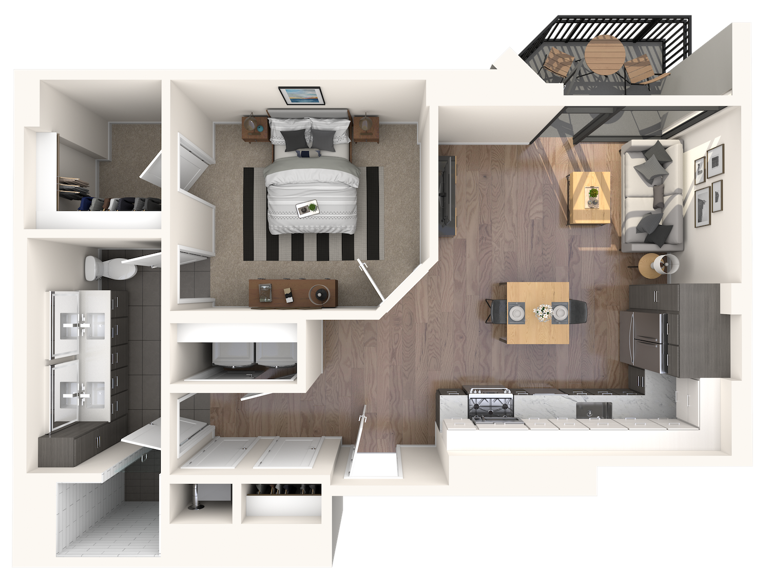 Floor plan for 1 bed, 1 bath, 845 sqft