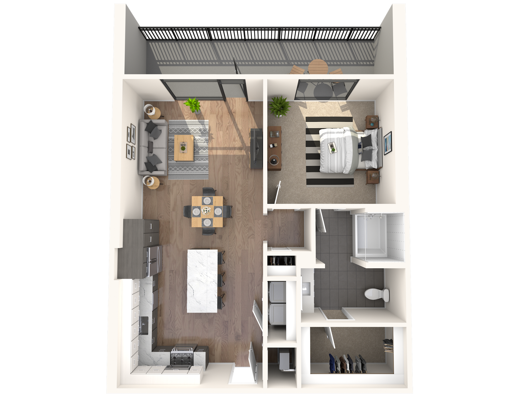 Floor plan for 1 bed, 1 bath, 902 sqft