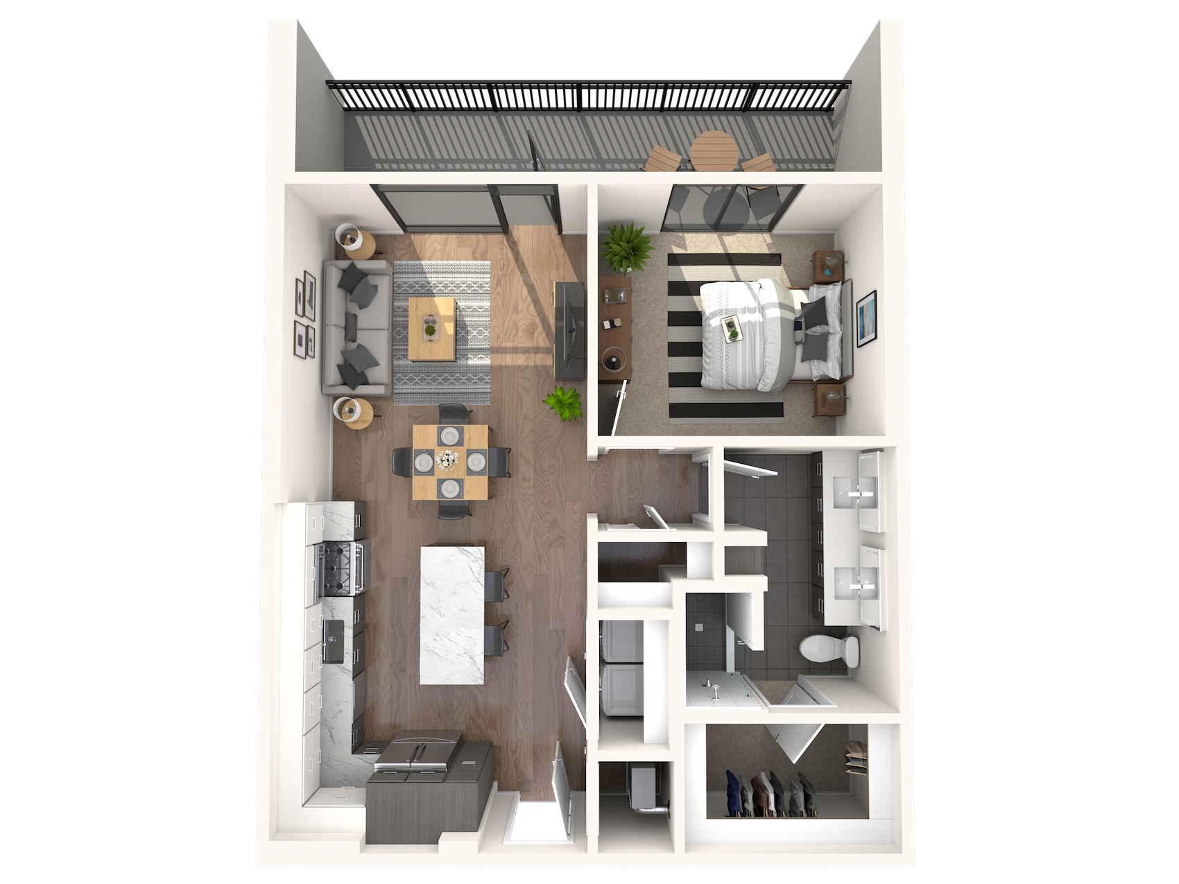 Floor plan for 1 bed, 1 bath, 902 sqft