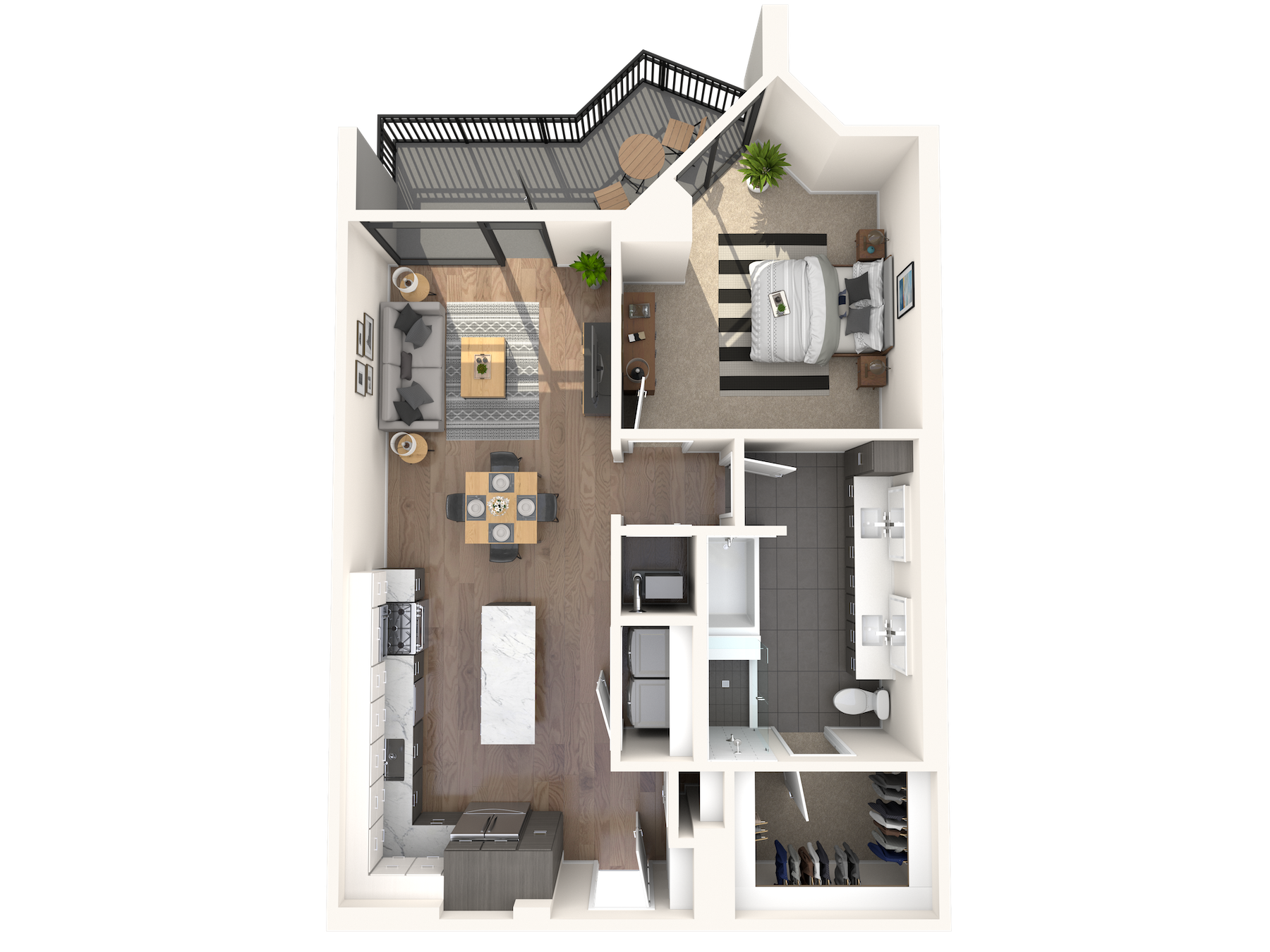 Floor plan for 1 bed, 1 bath, 906 sqft