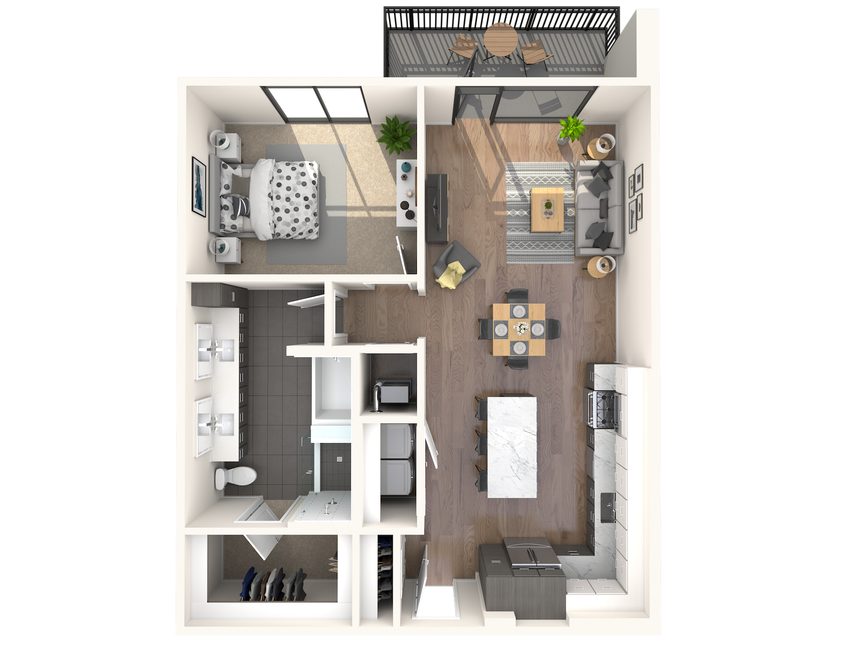 Floor plan for 1 bed, 1 bath, 928 sqft