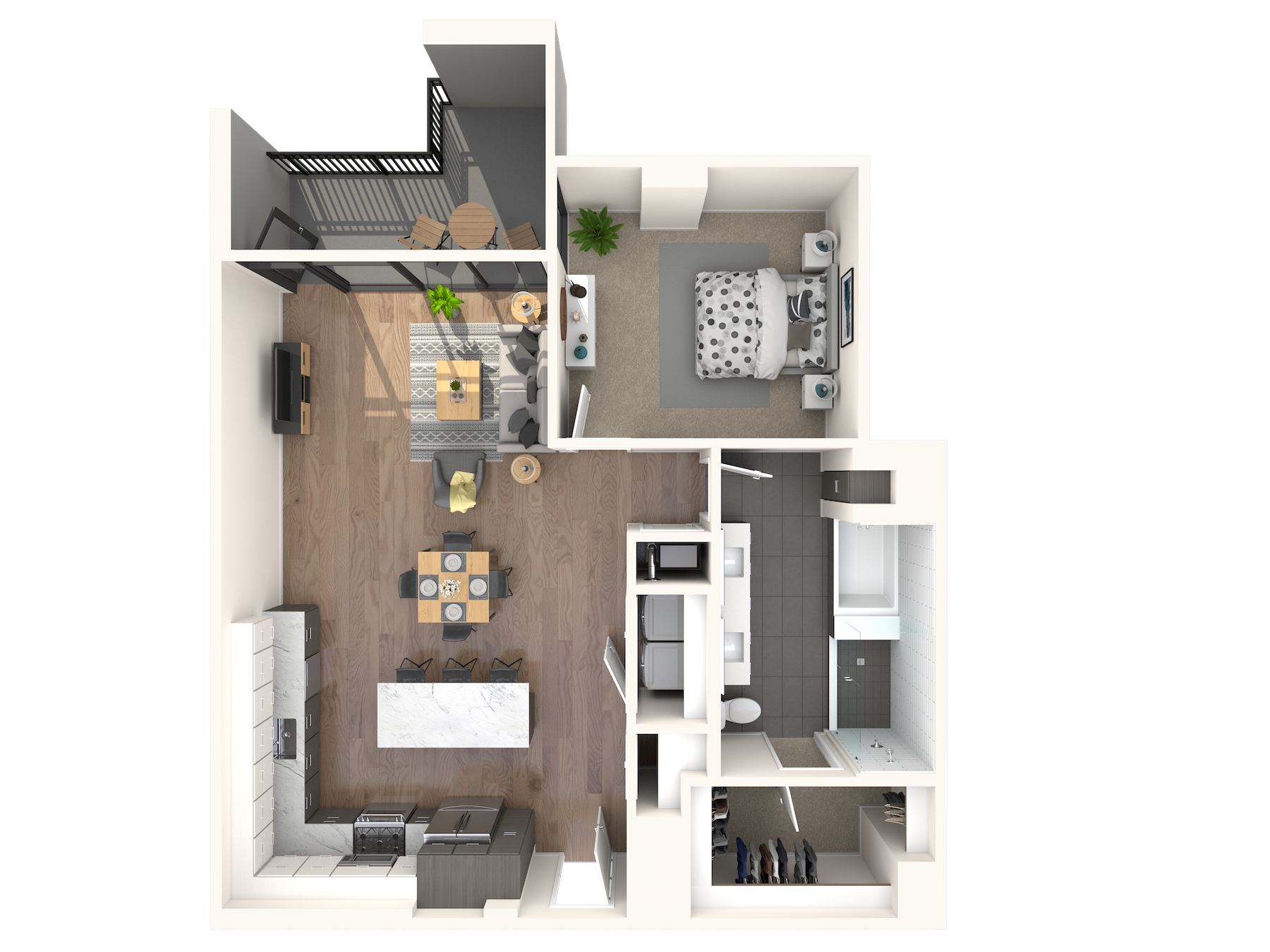 Floor plan for 1 bed, 1 bath, 1004 sqft