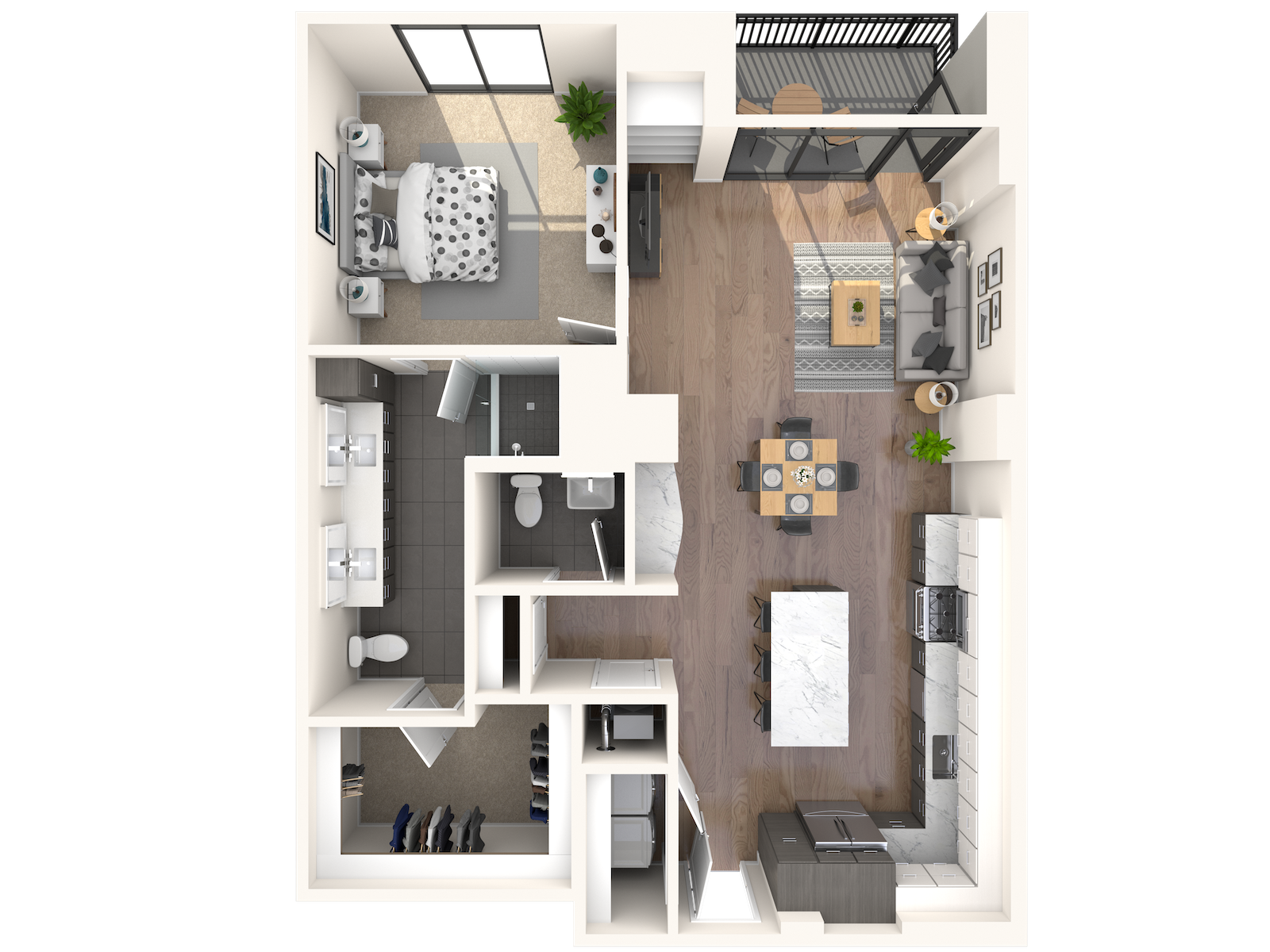 Floor plan for 1 bed, 1 bath, 996 sqft