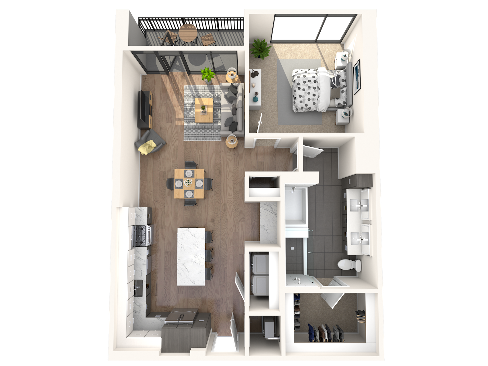 Floor plan for 1 bed, 1 bath, 1002 sqft