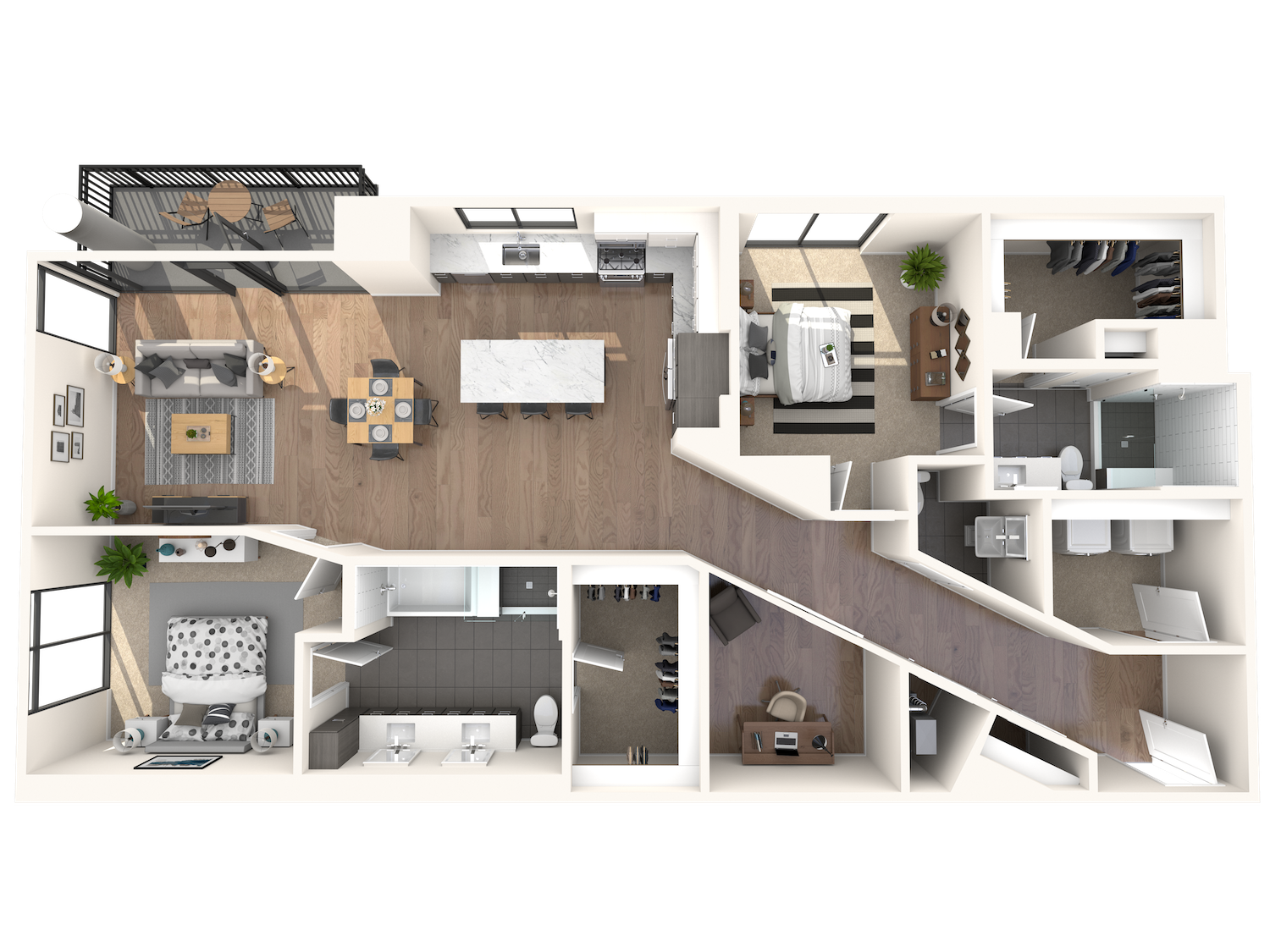 Floor plan for 2 beds, 2 baths, 1661 sqft