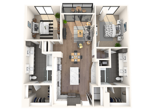 Floor plan for 2 beds, 2 baths, 1294 sqft