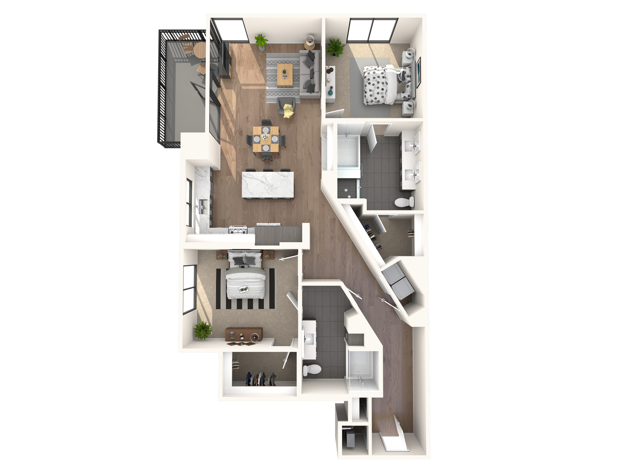 Floor plan for 2 beds, 2 baths, 1413 sqft