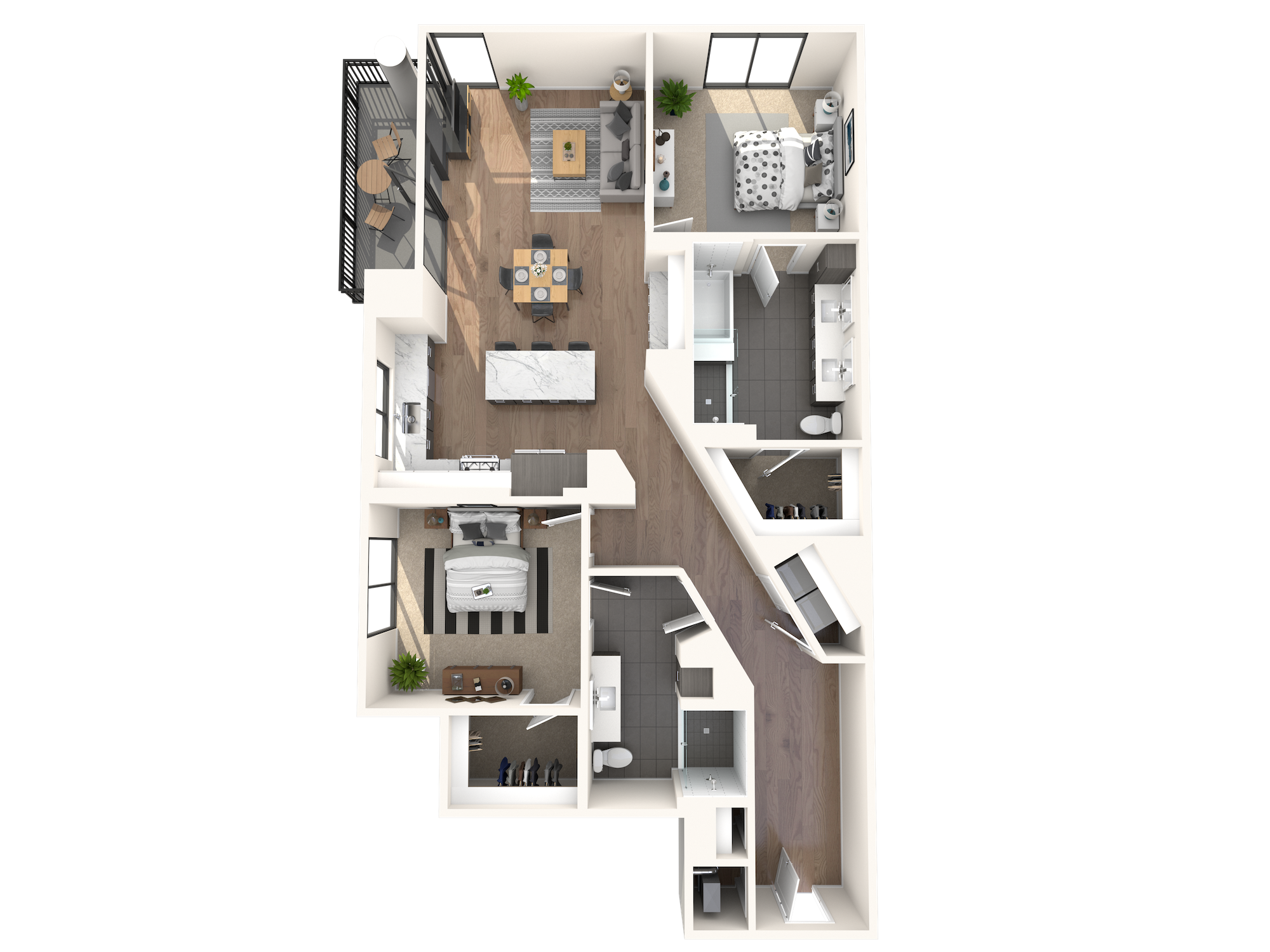 Floor plan for 2 beds, 2 baths, 1413 sqft
