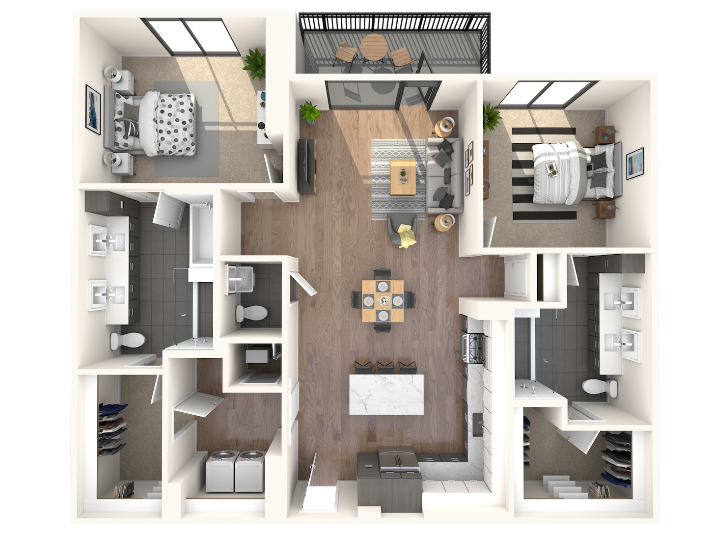 Floor plan for 2 beds, 2 baths, 1470 sqft