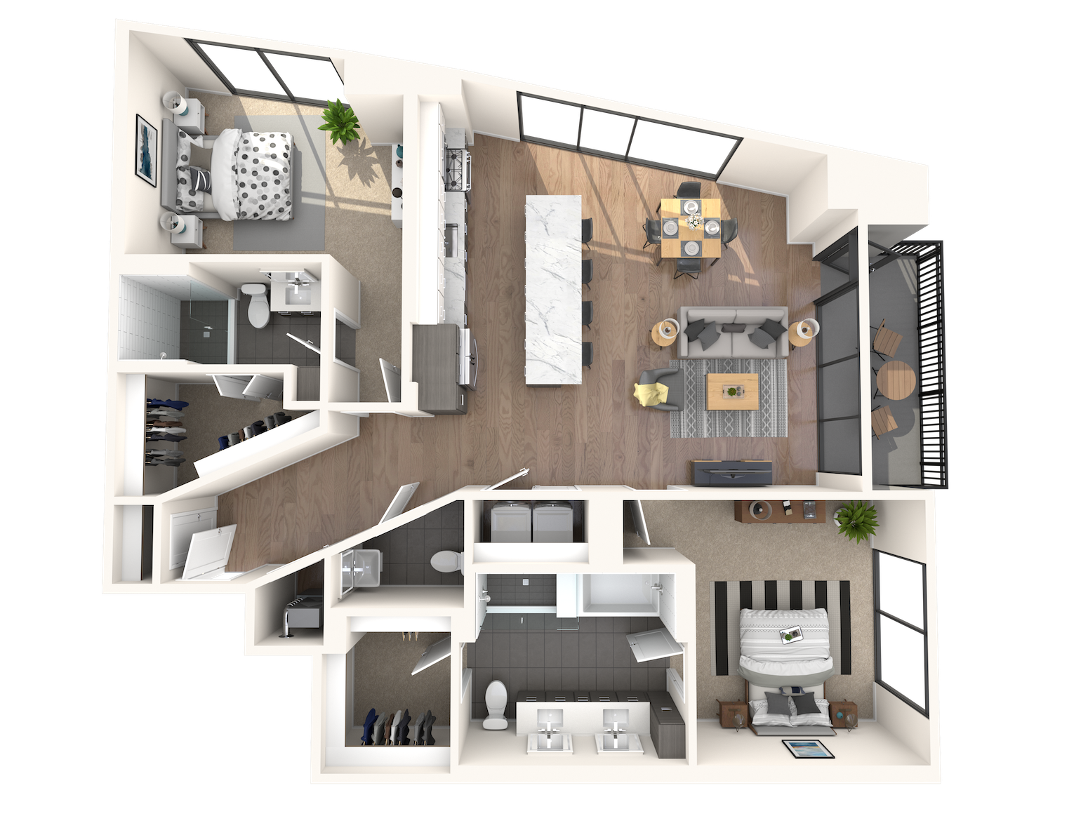 Floor plan for 2 beds, 2.5 baths, 1460 sqft