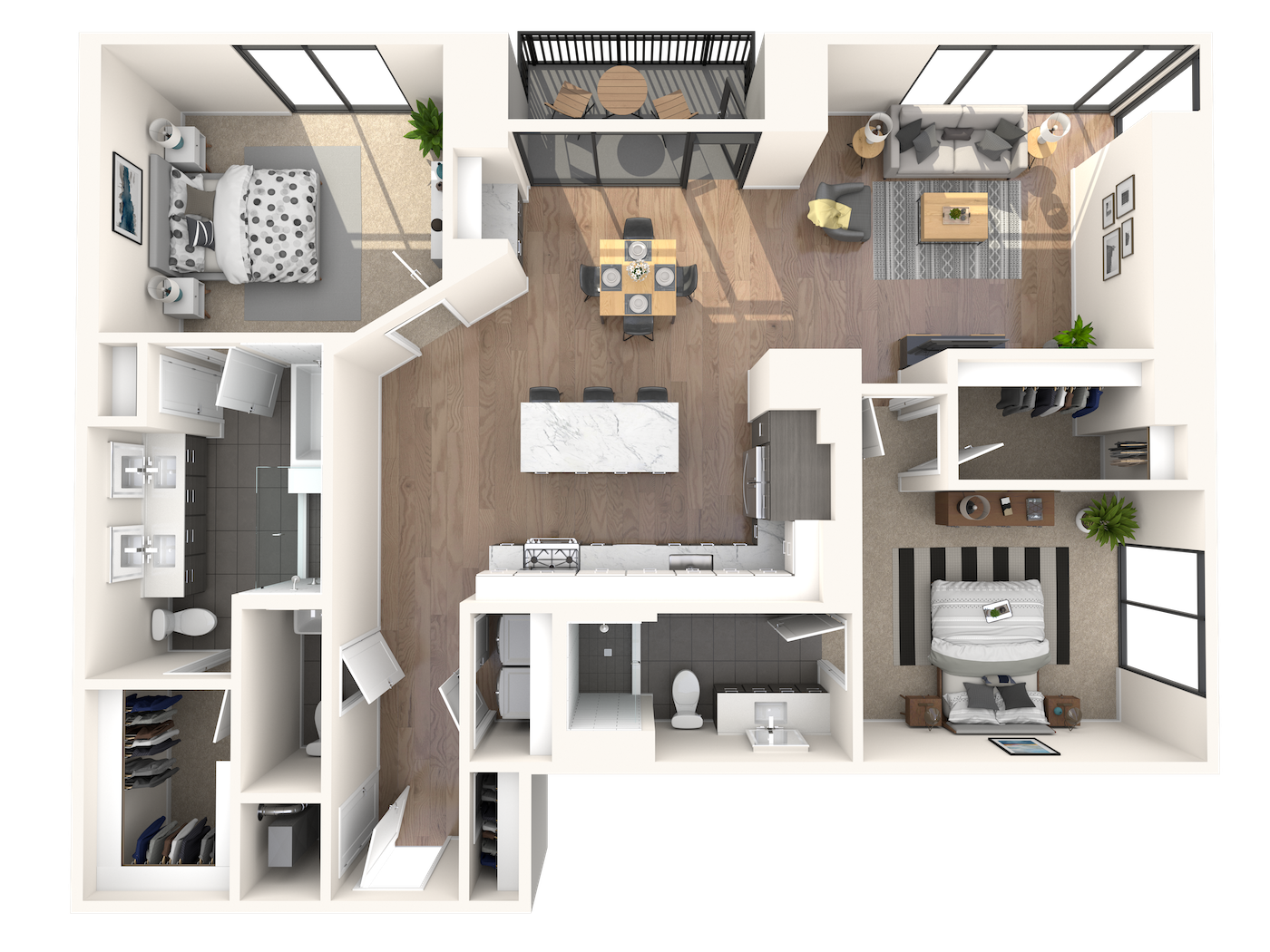 Floor plan for 2 beds, 2 baths, 1525 sqft
