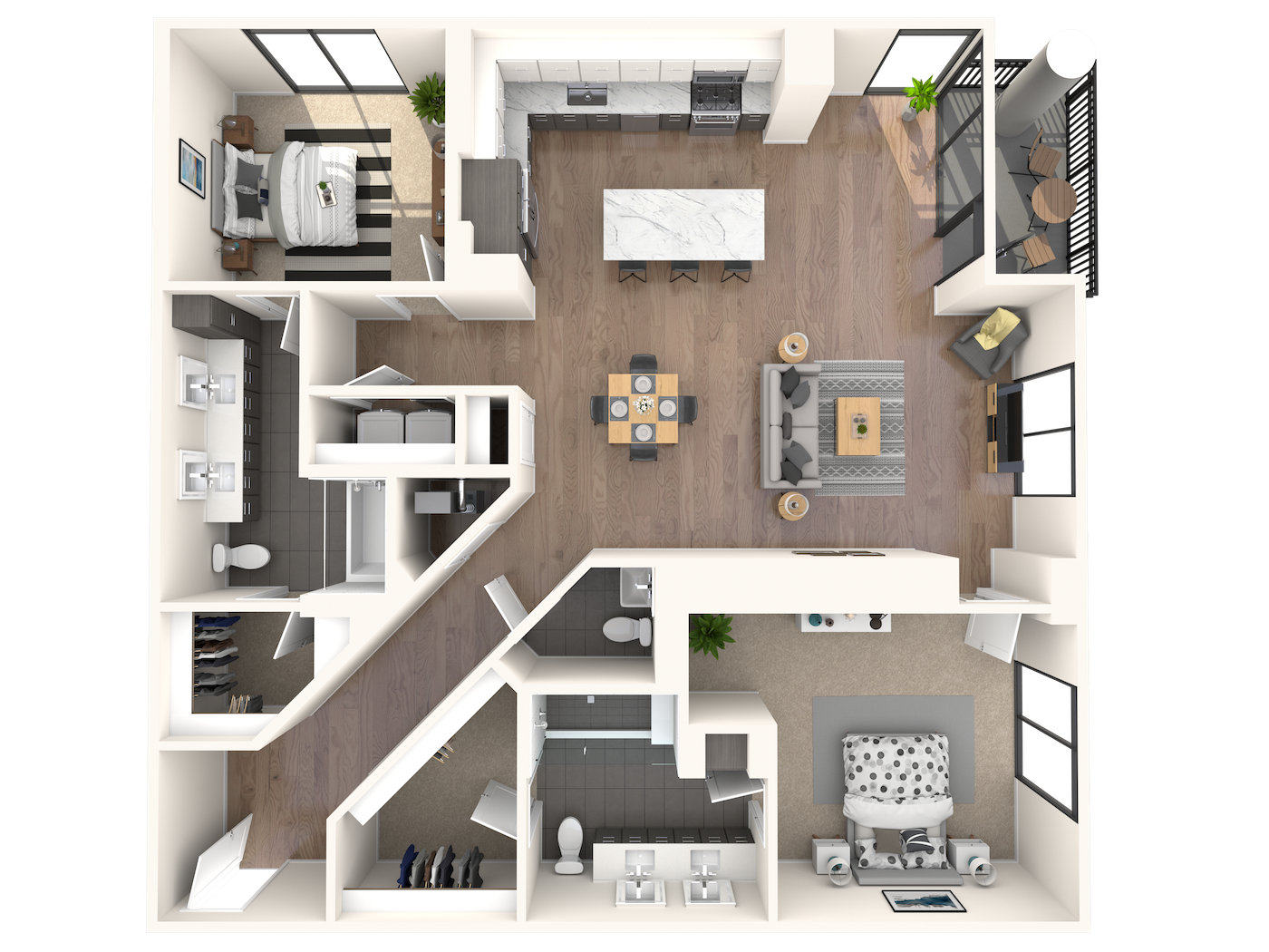 Floor plan for 2 beds, 2 baths, 1595 sqft