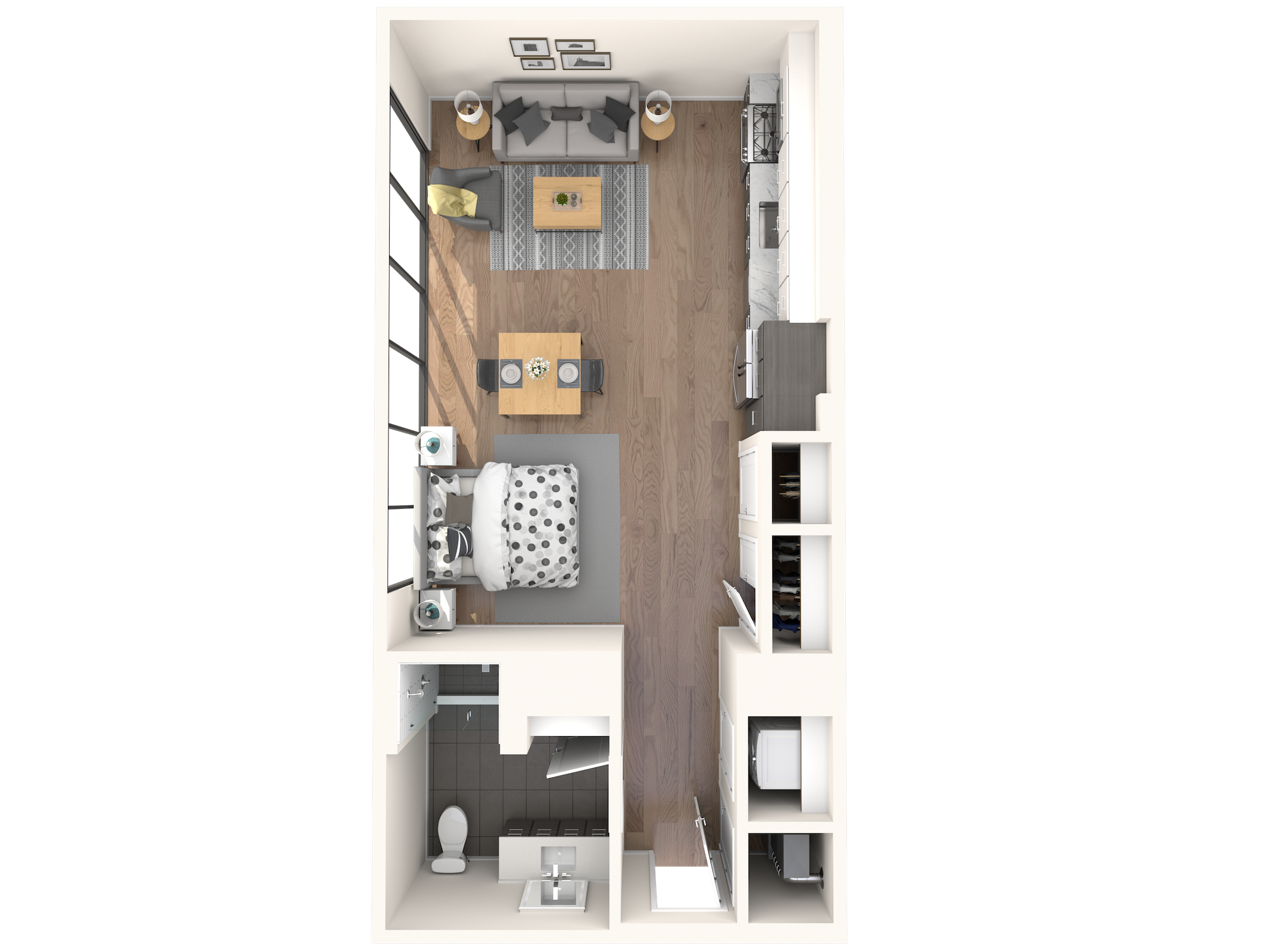 Floor plan for studio, 1 bath, 741 sqft