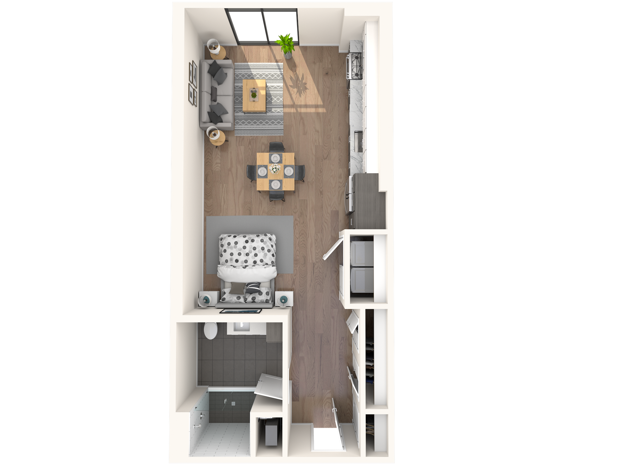 Floor plan for studio, 1 bath, 654 sqft
