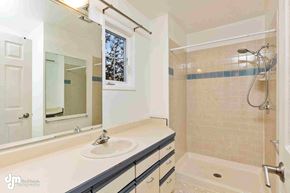 Anchorage house for rent - a bathroom with a sink and a shower and a mirror