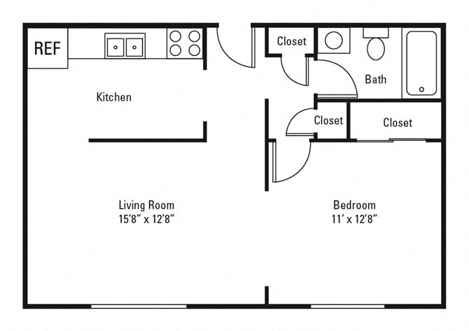 Floor plan for 1 bed, 1 bath, 500 sqft