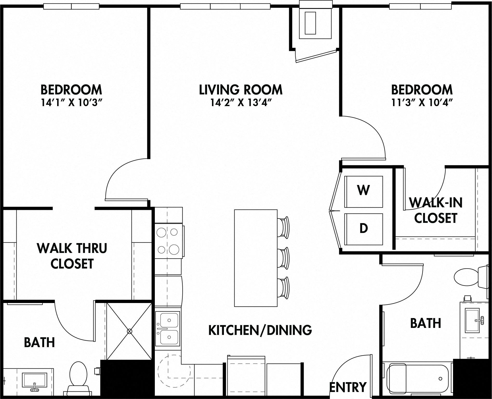 Floor plan for 2 beds, 2 baths, 1012 sqft