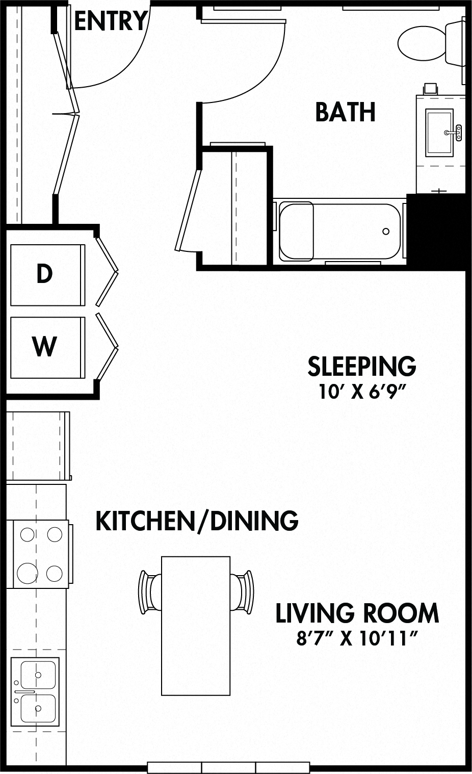 Floor plan for studio, 1 bath, 513 sqft