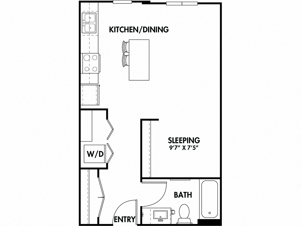 Floor plan for studio, 1 bath, 507 sqft