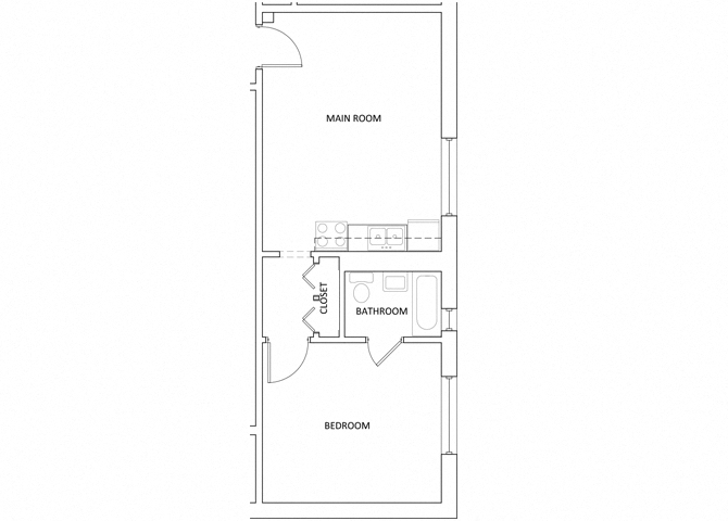 Floor plan for 1 bed, 1 bath, 493 sqft