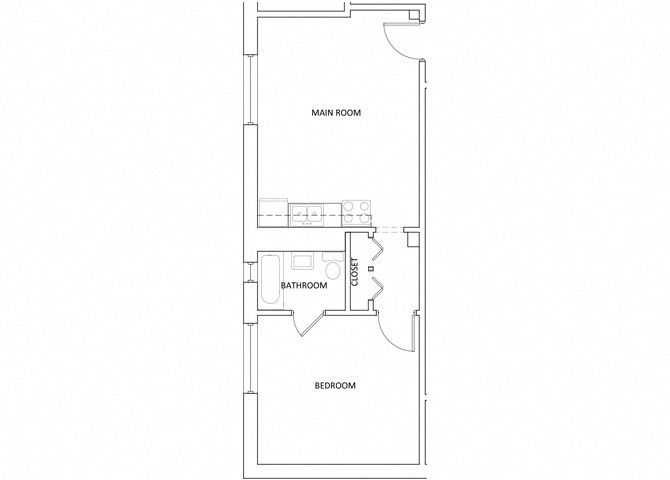 Floor plan for 1 bed, 1 bath, 506 sqft