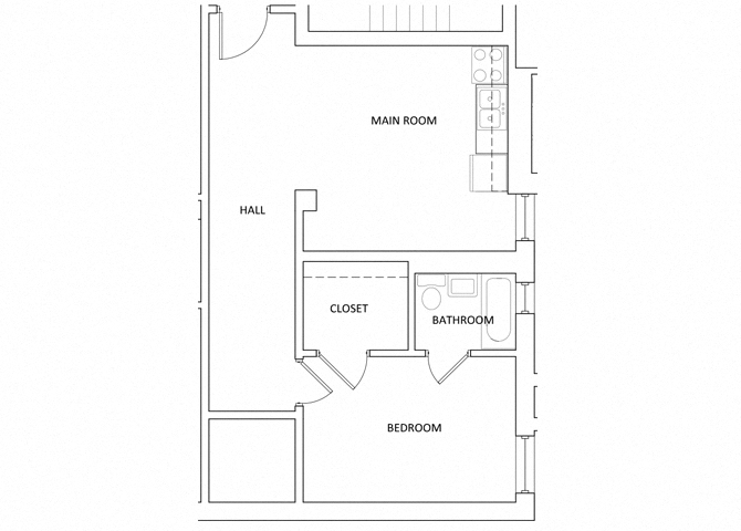 Floor plan for 1 bed, 1 bath, 535 sqft