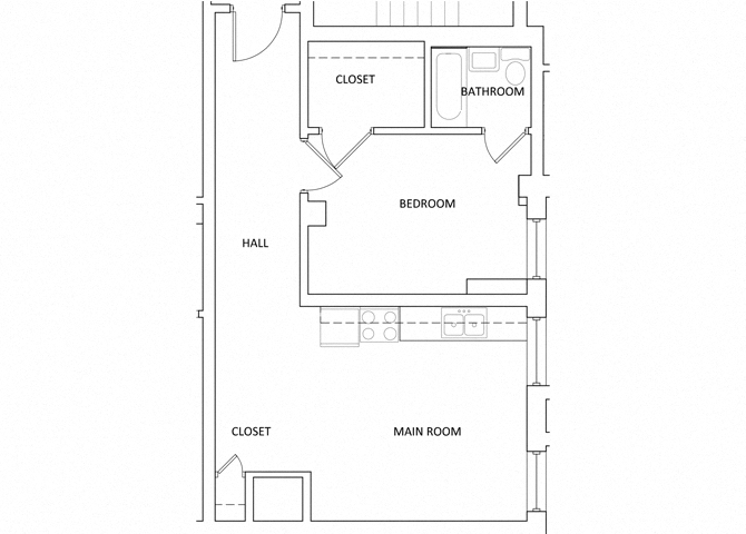 Floor plan for 1 bed, 1 bath, 564 sqft